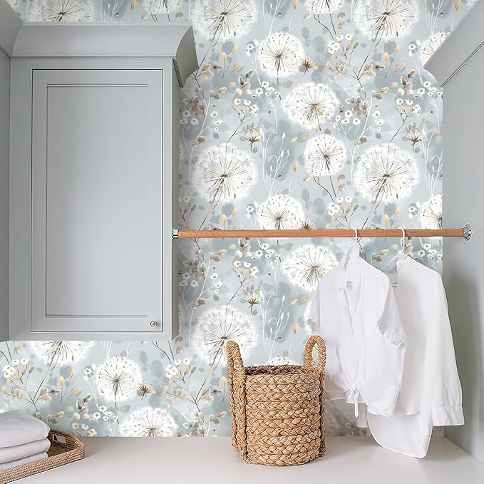 Nukofal Floral Wallpaper Peel and Stick Dandelion Wallpaper Floral Contact Paper 16.9"x118.1" Vintage Flower Contact Paper Boho Self Adhesive Removable for Bedroom Cabinets Decorative Wall Vinyl