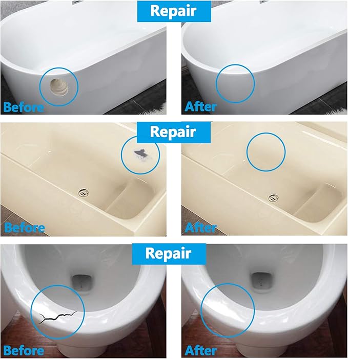 Tub, Tile and Shower Repair Kit (Color Match), 3.7oz Fiberglass Repair Kit, Porcelain Repair Kit White/Almond/Black/Bone/Bisque/Biscuit/Grey/Cream/Off White/Beige, Odorless Bathtub Paint