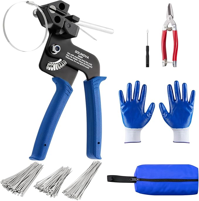 Stainless Steel Cable Tie Gun Metal Zip Ties Heavy Duty Outdoor, 250PCS 304 Metal Zip Cutter Adjustable Fastening Cutting Tie Tool Sets for Vehicles Exhaust Wrap Wire Fence Chicken Coop