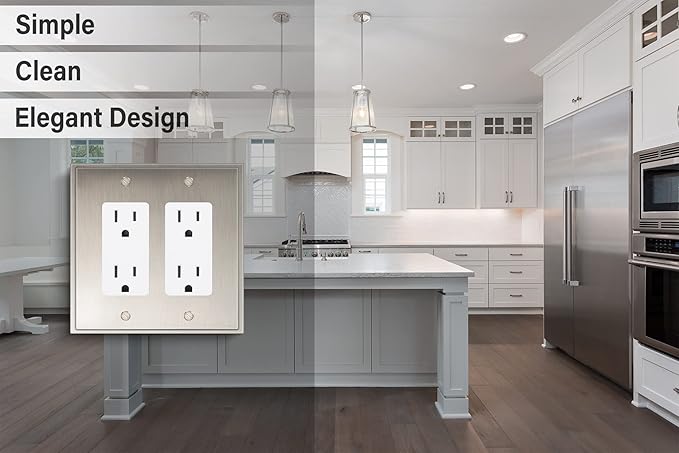 Henne Bery Soft Modern Decorative Wall Plate Switch Plate Outlet Cover (Double Decorator, Satin Nickel)
