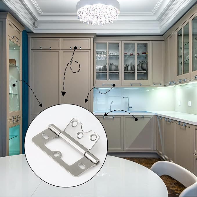 2PCS Non-Mortise Hinges 3 inch Nickel Door Hinges with Mounting Screws, Chest Hinges Heavy Duty Bifold Door Hinges Iron Cabinet Hinges, Precision Butt Hinge for Furniture Windows Cupboard