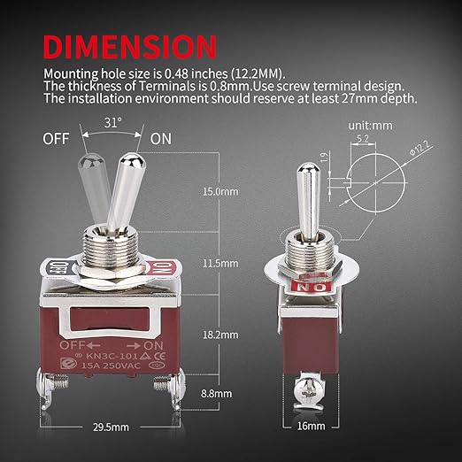 DaierTek Safety Cover Toggle Switch Guard ON Off Red Aircraft Covered 20A 12V Toggle Rocker Switch 120V AC 12 Volt DC Heavy Duty 2 Pin SPST for Car Truck Automotive