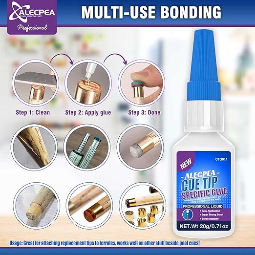 ALECPEA Quick Dry Pool Cue Tip Glue, 20g Glue for Billiard Cue Tip Repair & Maintenance