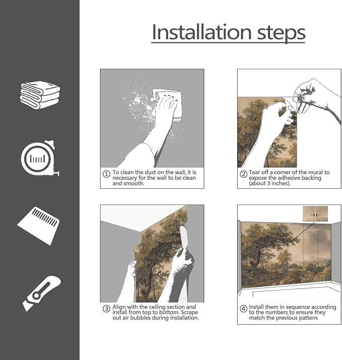 YQWDMX - Beige Forest Peel and Stick Wallpaper Jungle Self-Adhesive Mural for Living Room ZY12 M