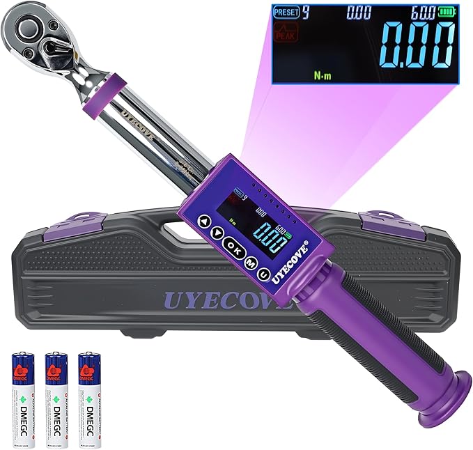 Digital Torque Wrench 3/8 Drive, (3.7-44.2 FT-LB/5-60N.M) ±2% High Accuracy Digital Torque Wrench, With Vibration, Buzzer and LED Alert