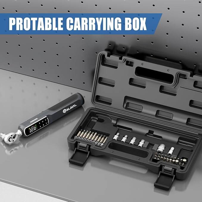 1/4" Drive Digital/Electronic Torque Wrench Set 0.4-22.1 Ft.Lb | ±2%Accuracy, LED Display, Buzzer & Vibration Alert, Dual Direction, with Bits, Sockets, Hex, for Motorcycle, Bike Repair, DIY