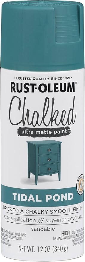 Rust-Oleum Tidal Pond Chalked All-in-One Ultra Matte Spray Paint | One Coat Coverage | No Primer, Sanding, Or Topcoat Needed | Easy Spray Application | Made in USA | 12 OZ