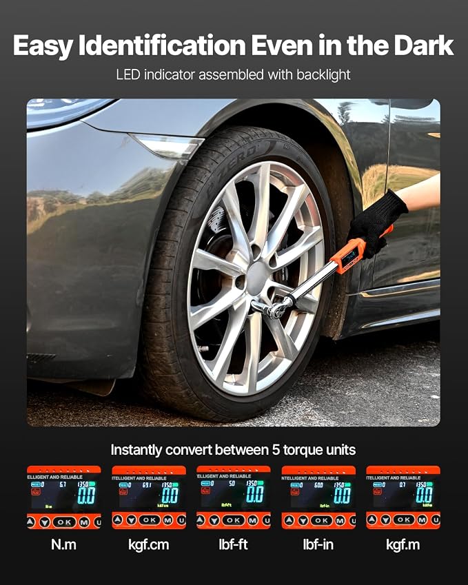 VEVOR Digital Torque Wrench 3/8 1/2 Inch Drive, 0-44.25FT.LB(0-60Nm)/0-162.26FT.LB(0-220Nm) ±2% Accuracy, Electronic Torque Wrench with Preset Mode,Vibration,Buzzer,LED Notification,5Units of Measure | 2.2-44.25Ft.Lb(3-60Nm)/8.1-162.26Ft.Lb(0-220Nm) , ...
