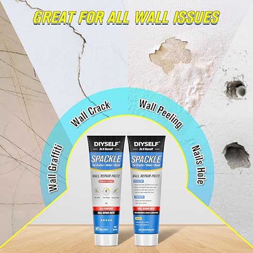 DIYSELF 18 Pack Drywall Repair Kit, Rapid Wall Patch Repair Kit with 2 Spackle Tubes & 6 Wall Patches, Drywall Putty for Nail Holes, Sheetrock, Home Repair, Wall Plaster, Hole Filler, Spackling Paste
