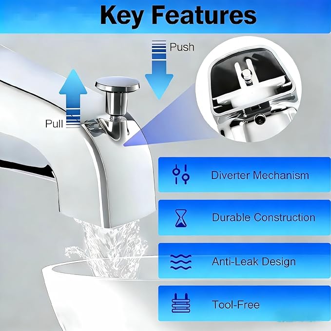 2 Set Universal Tub Spout Diverter Repair Kit - Bathroom Shower Bathtub Leaky Faucet Replacement Parts, Includes 2 Diverter Valve Stems, 2 Gates, 2 Cup Seals, Chrome Classic