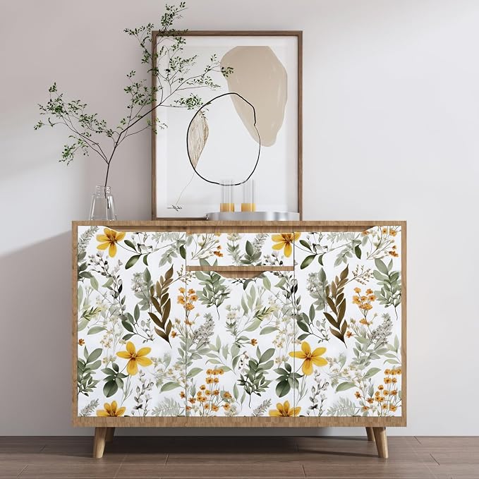 Green Leaf Wallpaper Peel and Stick, Vintage Floral Leaves Contact Paper 17.5" x 78.7", Botanical Vinyl Wall Paper Self Adhesive Removable Waterproof for Room Bedroom Shelves Cabinet Table Decor