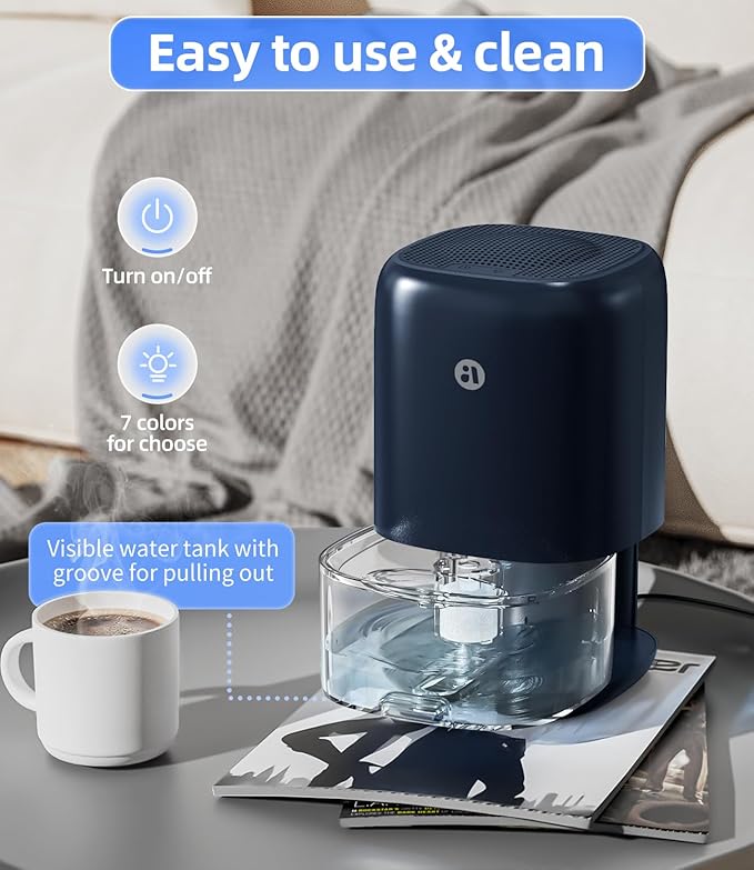 Dehumidifier, 35 OZ Small Dehumidifiers for Bedroom for Home, Quiet with Auto Shut Off, Dehumidifiers for Bedroom (280 sq. ft), Bathroom, RV, Closet, Blue