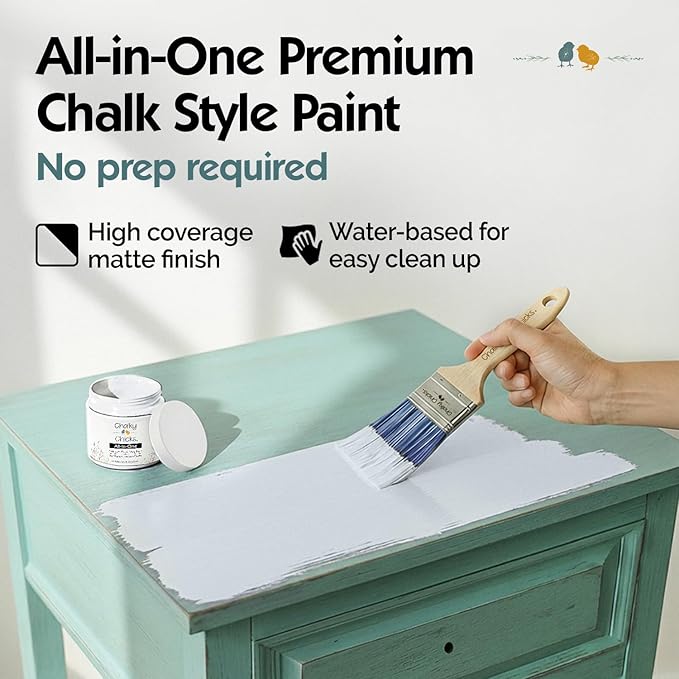 Chalky Chicks 4 Fl Oz Matte Hail White Chalk Paint for Furniture Without Sanding - No Prep Furniture Paint No Sanding All in One for Crafts, Wood, Cabinet, Walls, Metal, Dresser, Farmhouse, Cupboard