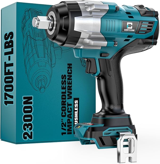 Cordless Impact Wrench 1/2 inch Compatible with Makita Battery: 1700FT-LBS High Torque Impact Wrench Heavy Duty Tool - Brushless Electric Impact Gun Includes LED Work Light - Bare Tool Only