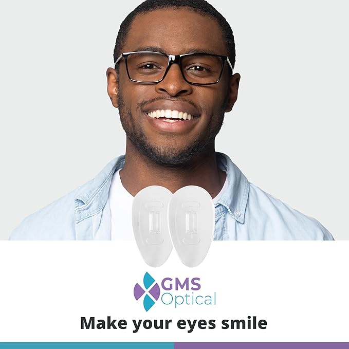 GMS Optical Push in Silicone Nose Pads for Glasses | 15mm Medium, 8.2mm Wide Width | Non Slip Nose Grips, Eyeglass Accessories for Glasses & Sunglasses, Provides Comfort & Stability (10 Pairs, Clear)