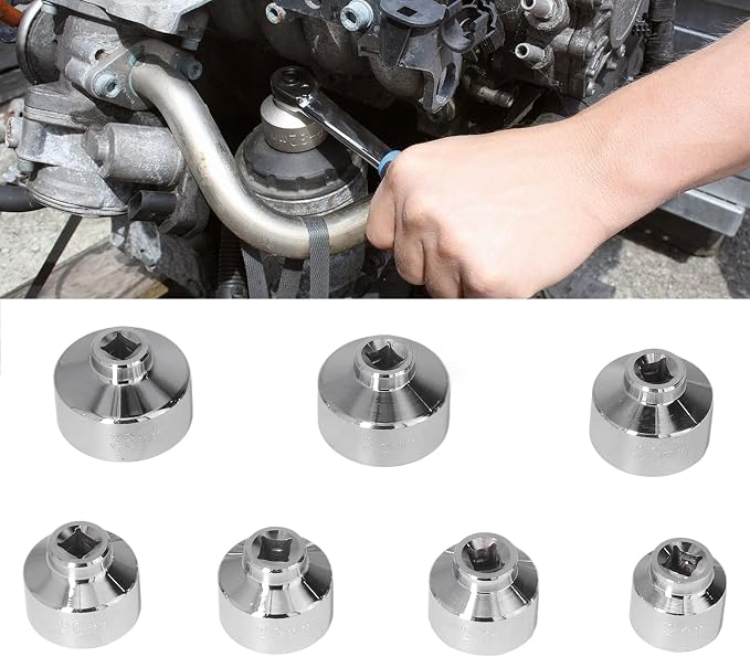 Brilluxa Oil Filter Wrench, 7pcs Cap Socket Set 3 8in Drive 24-38mm Oil Filter Removal Tool Compatible with Engine Service