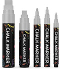 5 Silver Chalkboard Chalk Markers - Silver Dry Erase Markers for Blackboard, Chalkboard Signs, Windows, Glass | Variety Pack - Fine & Jumbo Size Ink Pen (1mm, 3mm, 6mm, 10mm, 15mm)