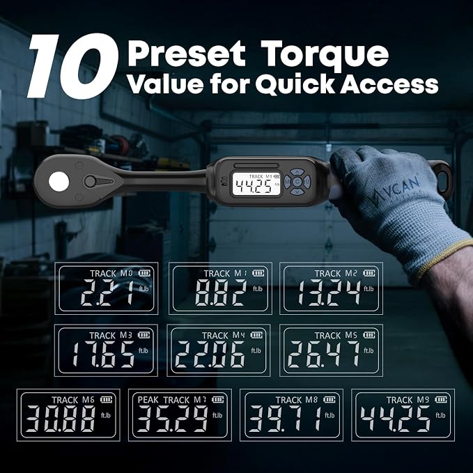 3/8 Torque Wrench Digital (2.21-44.25 Ft. Lb) ±1% High accuracy Digital Inch Pound Torque Wrench 3/8 Drive with Buzzer and Colorful LED Indicator &Track Mode for Moto Auto Car