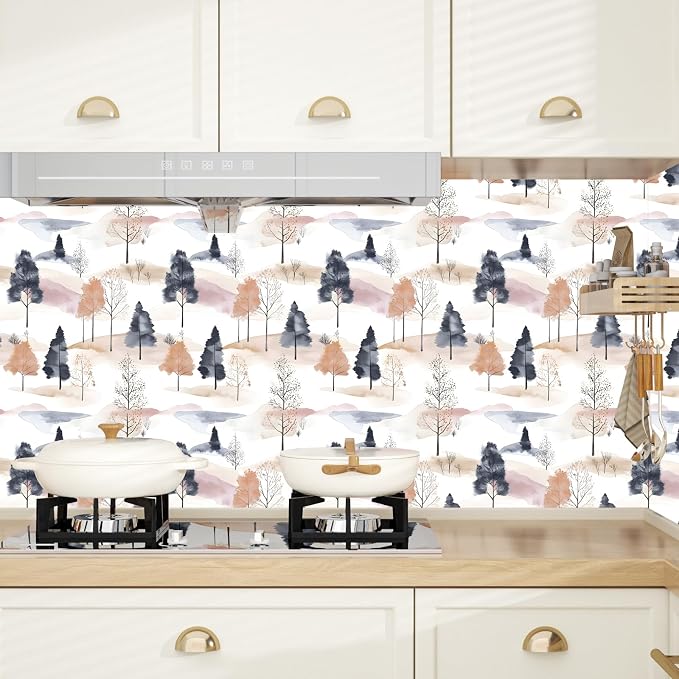 ILHIIOR White Floral Peel and Stick Wallpaper Boho Colorful Tree Contact Paper Forest Removable Self Adhesive Waterproof Wall Paper for Cabinet Drawers Wall Decor Renter Friendly 17.5''x118''