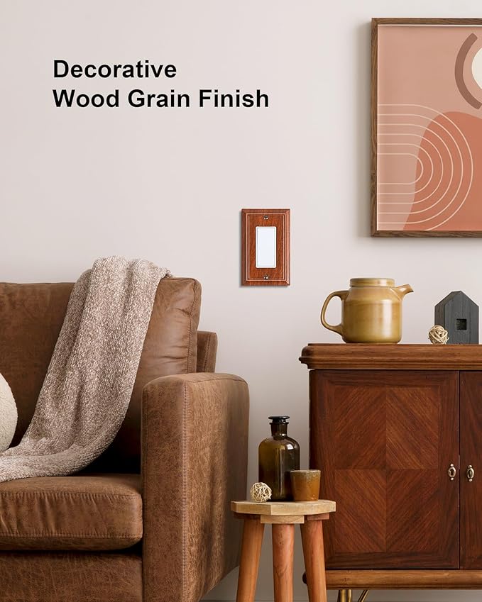 2-Pack Decorator Outlet Cover Plate, Wood Grain Decorative Switch Plates and Outlet Covers, Durable Natural Bamboo Fiber Wall Plates for Electrical Outlets, Receptacle, GFCI Outlet, Dimmer Switch