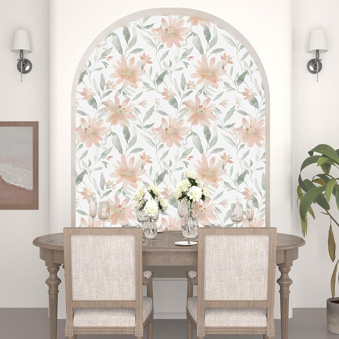 Light Color Floral Pink Flower Peel and Stick Wallpaper 17.5''x118'' | Self Adhesive/Removable/Waterproof/Thick Vinyl Contact Paper for Bathroom Bedroom Shelf Cabinet Drawer,Prepasted,Easy Peel