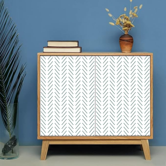 Erfoni Peel and Stick Wallpaper Green Herringbone Wallpaper for Bathroom | 17.7in x 393.7in Modern Geometric Removable Contact Paper Green and White Line Peel Stick Self Adhesive Wallpaper for Walls