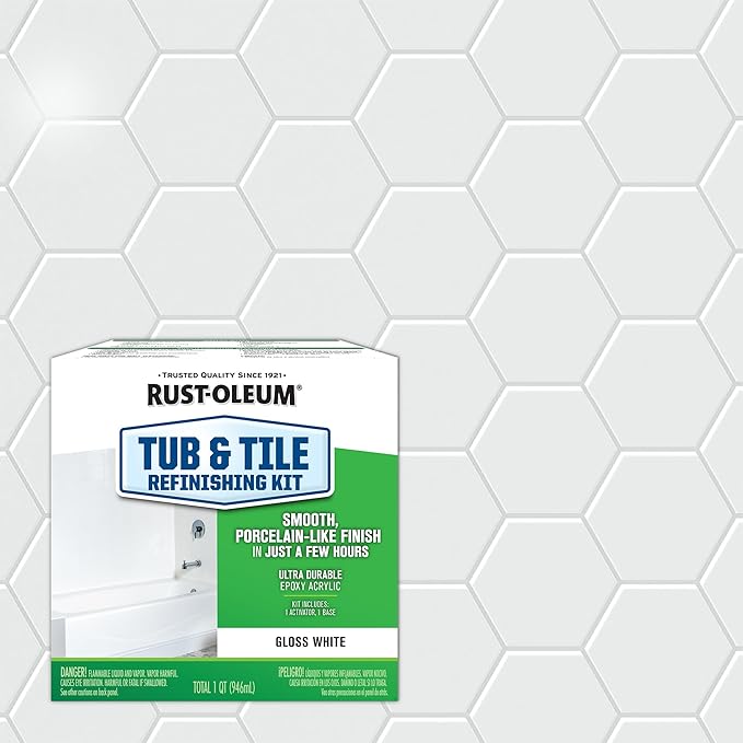 Rust-Oleum 384165 Tub And Tile Refinishing 2-Part Kit, 32 oz, Gloss White