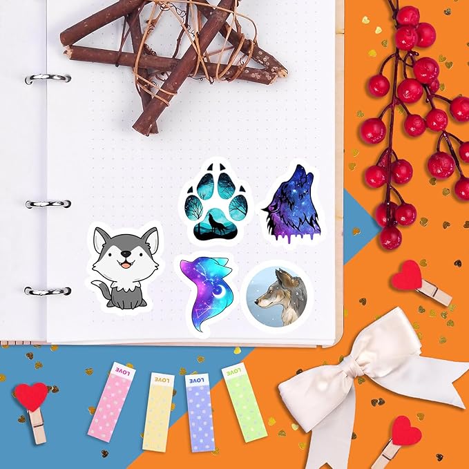 BulbaCraft Cute Wolf Stickers for Water Bottle and Laptop - Wolf Party Supplies & Decorations, Waterproof Vinyl Decals, Cute Animal and Wildlife Stickers, Gifts for Women & Men