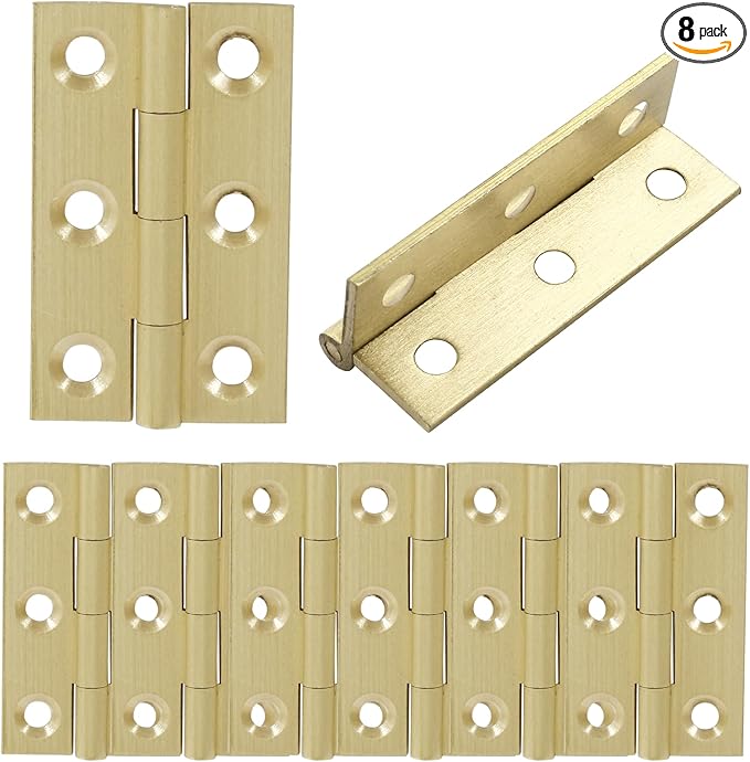 Murtenze 8 Pcs Mini Solid Brass Cabinet Hinges, Small Box & Drawer Butt Hinges