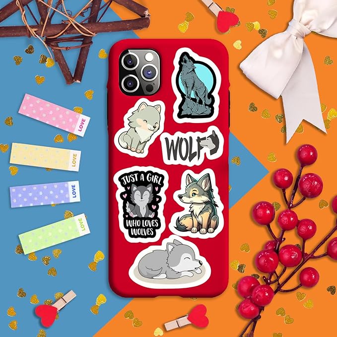 BulbaCraft Cute Wolf Stickers for Water Bottle and Laptop - Wolf Party Supplies & Decorations, Waterproof Vinyl Decals, Cute Animal and Wildlife Stickers, Gifts for Women & Men