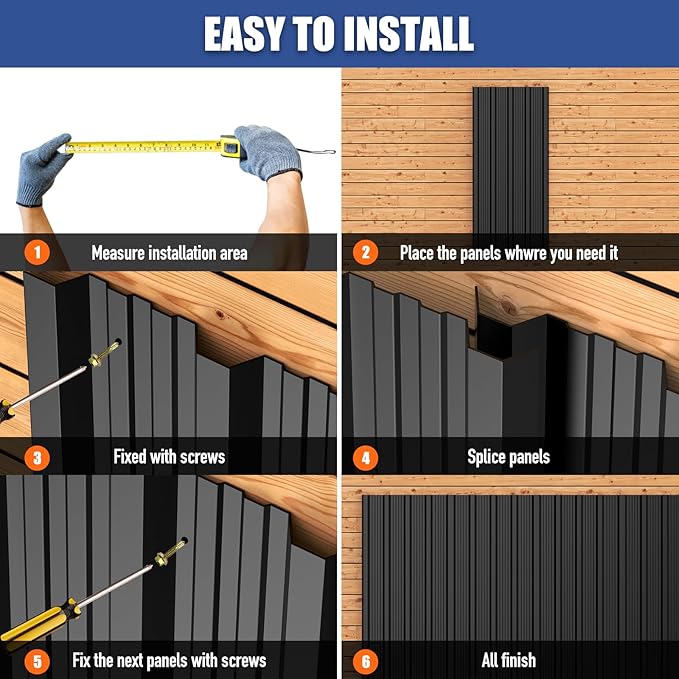 Brakki Corrugated Metal Roofing Panels 20pcs 150.6 ft², Black Galvanized Steel Roof Panels with Screw, Heavy Duty Metal Siding Suitable for Garages Chicken Coop Sheds Stables Patio