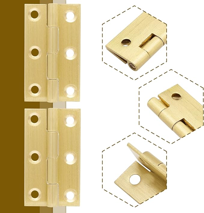 8pcs 1.5 Inch Brass Hinges, Mini Butt Hinges Cabinet Door Hinge, Box Hinge for Jewelry, Wooden Box, Small Cupboard Furniture (Gold)