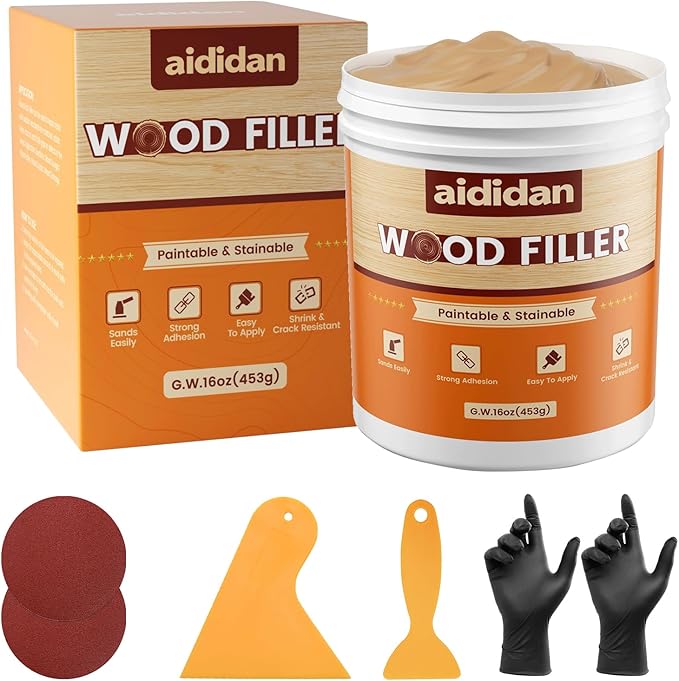 Wood Filler, Wood Repair Kit,16 Ounce Paintable & Stainable Wood Putty Filler, Wood Scratch Cracks Holes Repair Furniture, Exterior Wood Filler Water Resistant, Wood Putty (Natural)