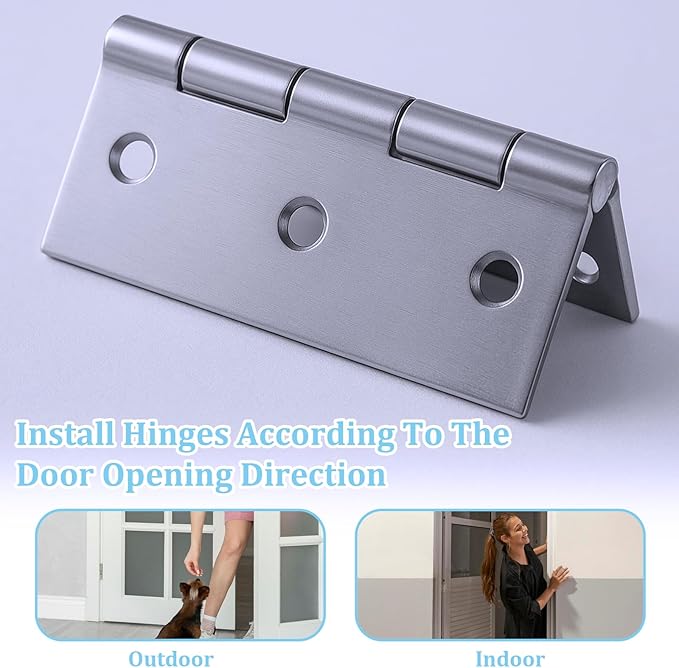 2 Pcs 3" Stainless Hinges,Stainless Steel Folding Butt Hinges Door Hinges with 12pcs Stainless Steel Screws Window and Door Hinges for Doors Wooden Boxes Windows (Silver)