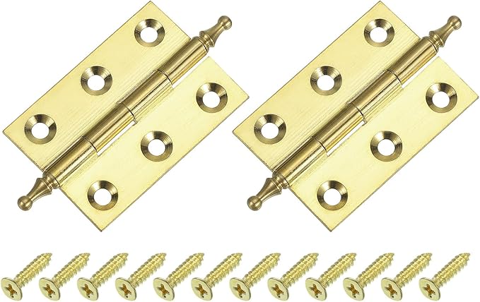 uxcell 2 Pcs Folding Butt Hinges, 2 Inch Brass Small Door Hinges Butt Cabinet Hinges Pointed Folding Craft Hinges with Screws for Door Wooden Boxes Windows Dressers, Gold Tone