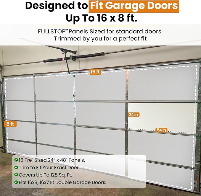 BEEST FULLSTOP Garage Door Insulation Kit w/ Seals & Window Films - 16x7 & 16x8 ft Double Garage Door Insulation Panels -16 Pre-Cut 24x48 Foam-Core Panels w/ Tape, Cutter & Squeegee