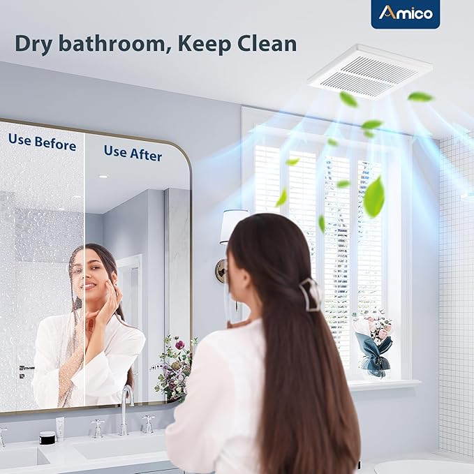 Amico Bathroom Exhaust Fan 2 Pack, 80 CFM, 1.0 Sones, Low Noise, Ceiling Mounted Retrofit Ventilation Fans, No Attic Access Needed- UL Certified