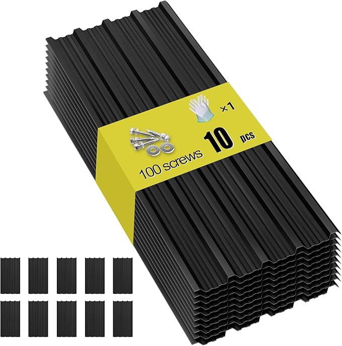 Metal Roof Panels - 10 Pcs Corrugated Pergola Roofing Panels Heavy Duty Waterproof Tin Roofing Materials for Shed Gazebo Patio Garages 42.52x17.7in, Black