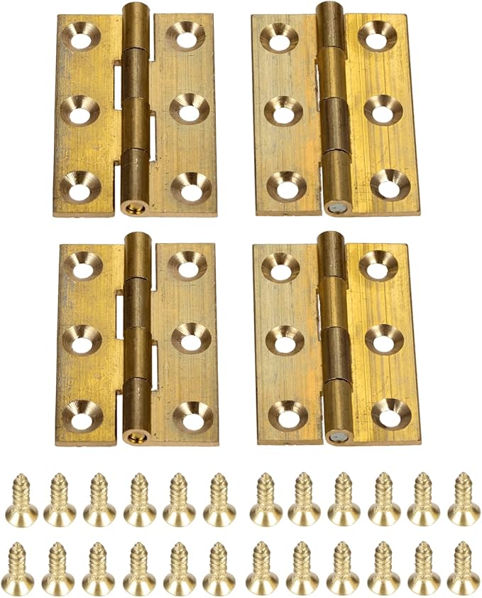 dophee 4Pcs Pure Brass Mini Hinges, Folding Butt Hinges for Drawer Cabinet Cupboard Door Jewelry Box Wooden Case Furniture, 1.5 Inch