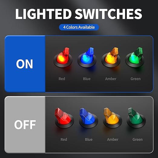 DaierTek Lighted Rocker Toggle Switch UL Listed 12V 20A ON/Off 3 Pin Round LED Illuminated Mini Toggle Switch SPST Switch for Automotive Car Marine Boat -8pcs