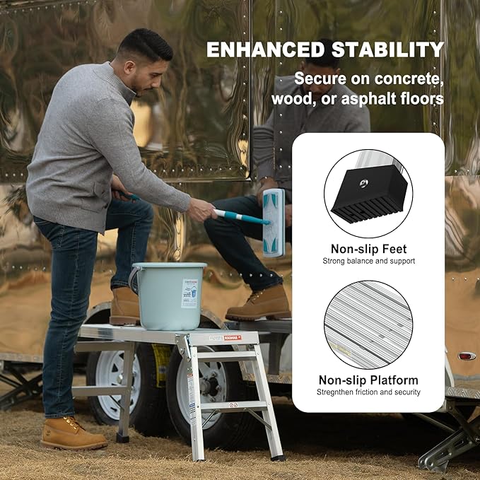 40" Aluminum Folding Work Platform - Portable Bench Ladder & Scaffolding for Adults, 225 LB Capacity, Non-Slip & Stable Design