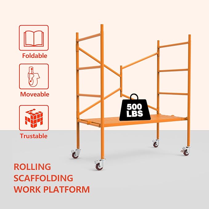 Rolling Scaffold Platform with Locking Wheels, 800 LBS Capacity Heavy Duty Baker Style Scaffolding for Construction, Building Renovation, Roofing, Painting