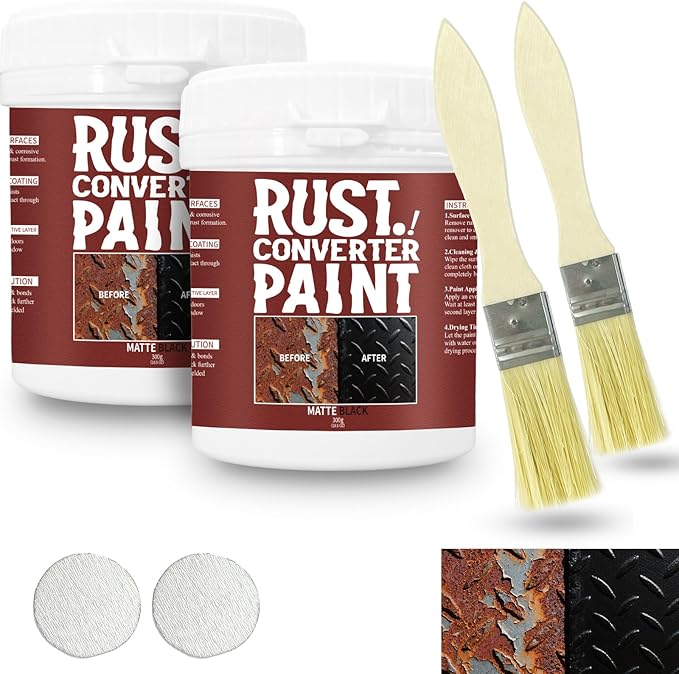 Black Rust Converter Paint for Metal: 10.5oz * 2 Rust Reformer Paint Weatherproof Preventive Water Based Anti Rust Primer for Metal Surfaces with Brush