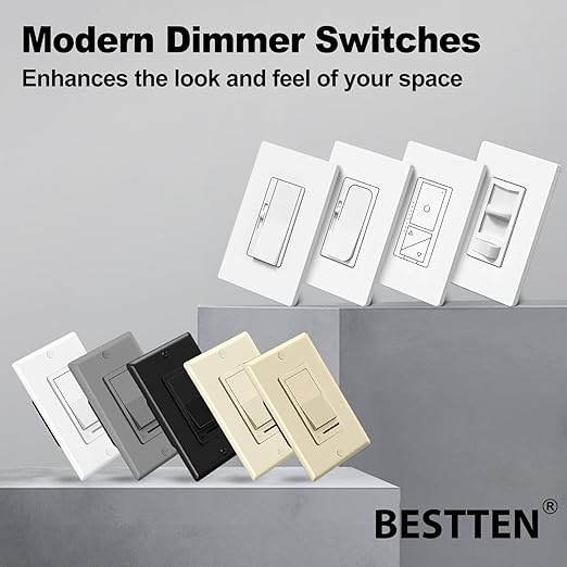 BESTTEN 20 Pack Dimmer Light Switch, Compatible with LED Dimmable Lamp, CFL, Incandescent, Halogen Bulb, Single Pole or 3 Way LED Slide Dimmer Switch, Decorator Wall Plate Included, UL Listed, White