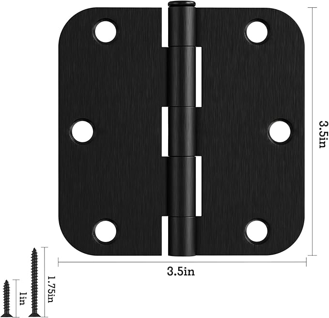 18 Pack Black Oil Rubbed Bronze Door Hinges 3.5" x 3 1/2 Inch Black Brushed Interior Hinge Rounded 5/8" Radius Corner 3 ½"Iron Residential Standard Bedroom Bifold Single Double Doors Hardware Kit