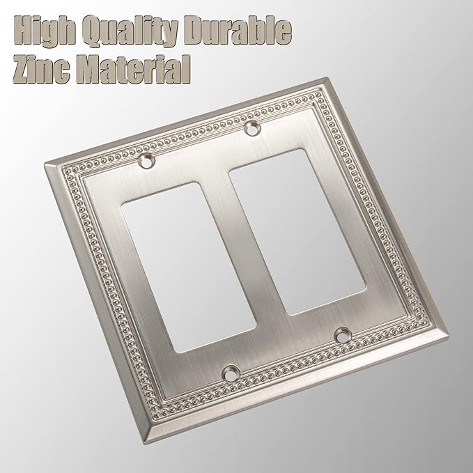 Henne Bery Sunken Pearls Heavy Duty Decorative Wall Plate Switch Plate Outlet Cover (Double Decorator, Satin Nickel)