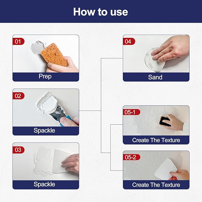 BONCART 8.6oz Drywall Patch Repair Kit - Professional All-in-1 Tool Set (Scrapers/Sandpaper/Texture Sponge/Gloves/Putty Knife) for Fast Wall Hole Repair