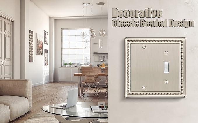 Henne Bery Sunken Pearls Heavy Duty Decorative Wall Plate Switch Plate Outlet Cover (Blank/Toggle, Satin Nickel)