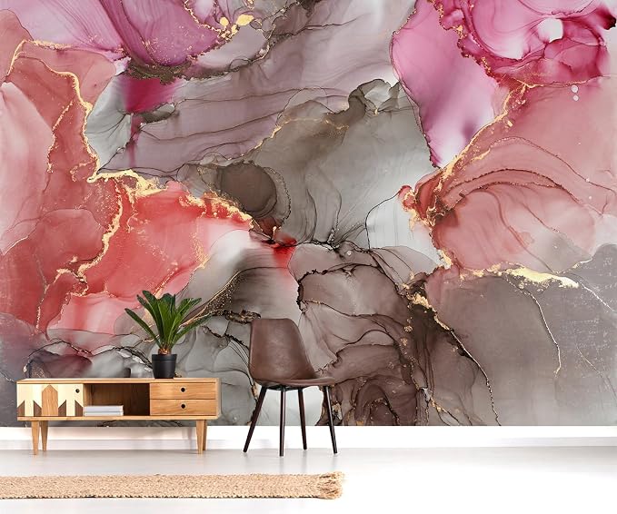 YQWDMX - Pink Marble Peel and Stick Wallpaper with Modern Abstract self-Adhesive Mural for Bedroom ZY14 M