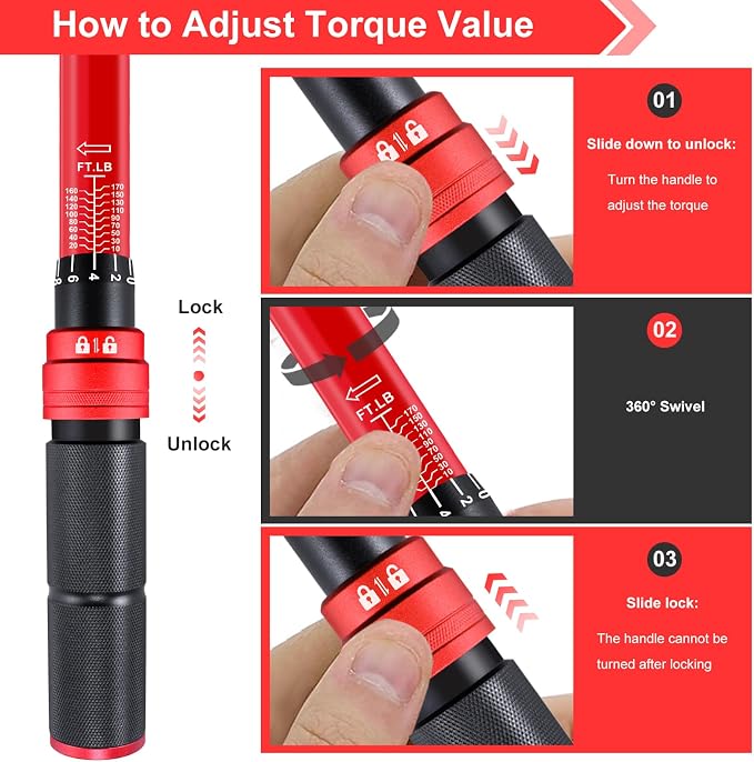 1/2-Inch Drive Click Torque Wrench,10-170FT.LB/13.6-230.5N/M & Dual-Direction, 72-Tooth Dual Range Scales Torque Wrench 1/2 Drive,Easy Use for Motorcycle,Car,etc